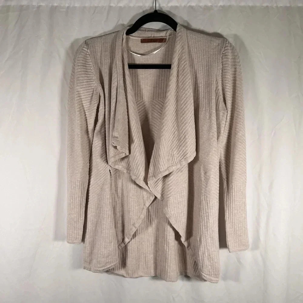 belldini Cardigan Women's Small Cream Open Front Long Sleeve Ribbed Sweater